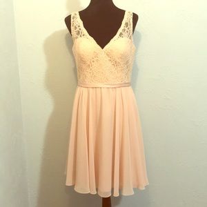 Mori Lee short formal dress in blush
